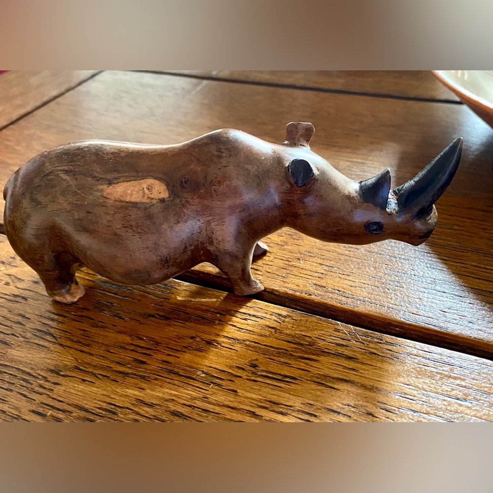 Handcarved 2 Horned African Rhino. Amazing piece of art. Wood is smooth. EC - Picture 15 of 15